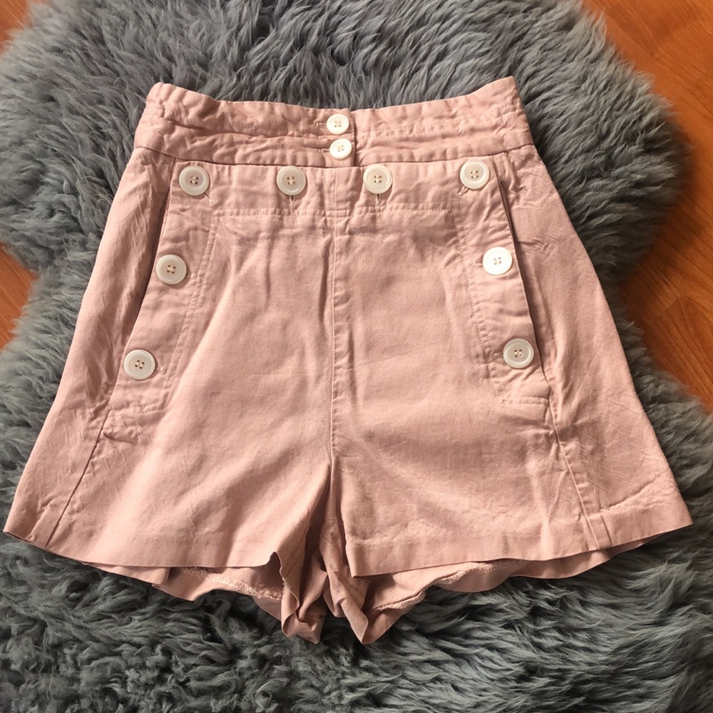 Topshop Button Up Linen Blend Shorts